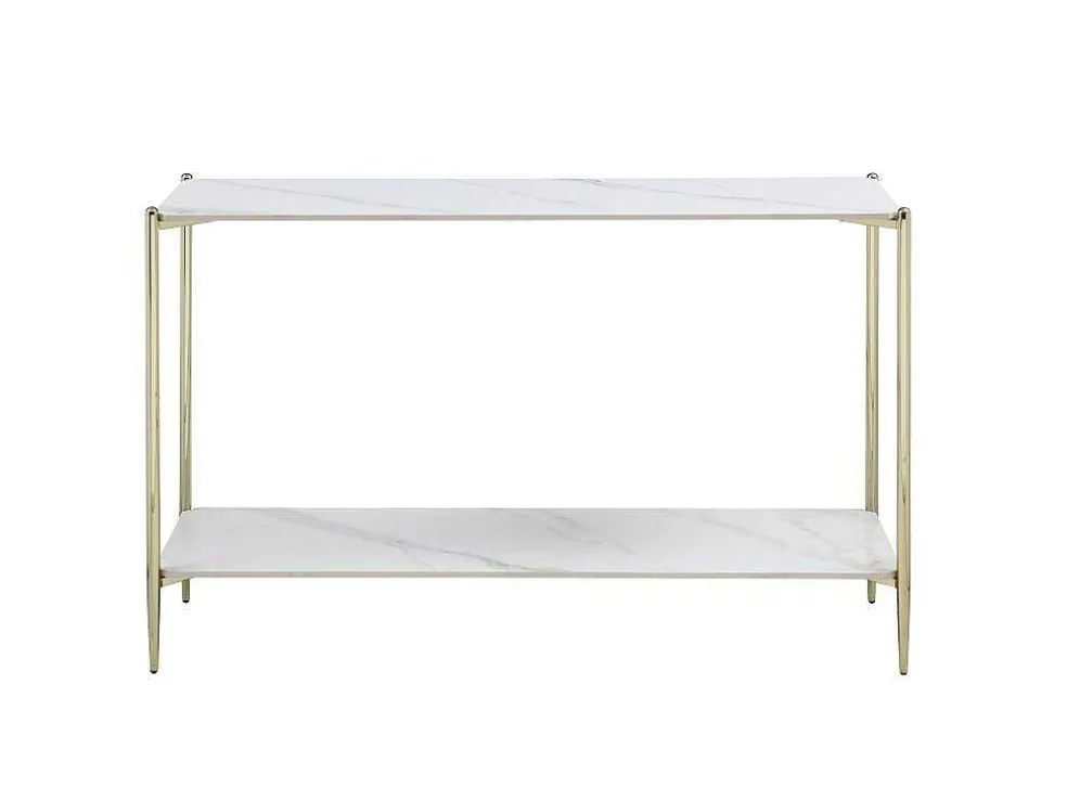 Consoletafel Met 1 Plank Van Keramiek En Metaal - Wit Marmereffect En Goud - Madola