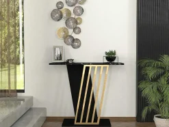 Consoletafel - Zwart Marmereffect En Goud - Orsona