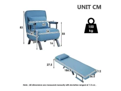 Converteerbare Stoffen Fauteuil - 6-Voudig Verstelbare Rugleuning - Blauw