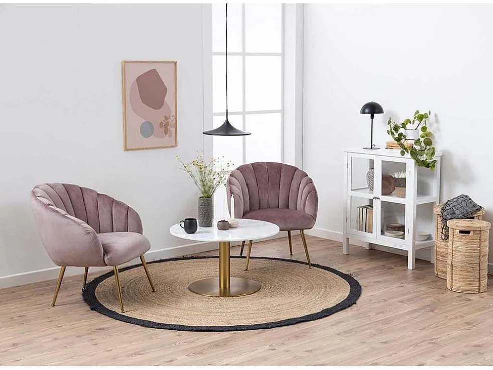 Dany Fauteuil Loungestoel Oudroze, Messingkleurig.