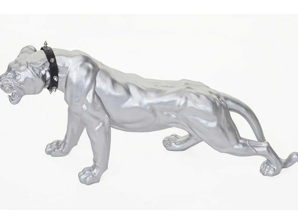 Decoratief Beeldje Panter Met Halsband, Zilver Mat Met Kraag