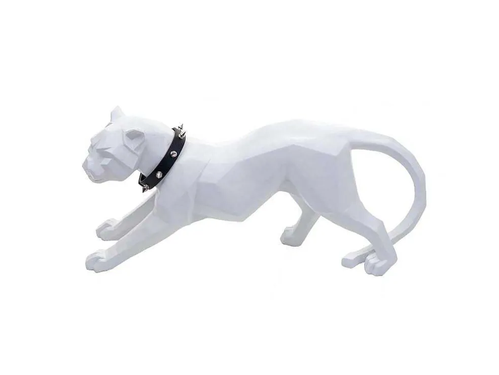 Decoratiefiguurtje Luipaard Mcw-D36 Met Kraag, Wit Mat Met Kraag