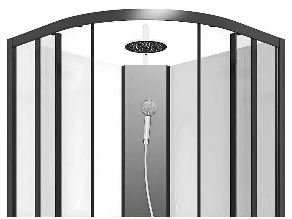 Douchecabine Kwart Cirkel - Aanpasbare Hoogte - L80 X B80 X H213/232 Cm - Zwart En Wit - Rovata