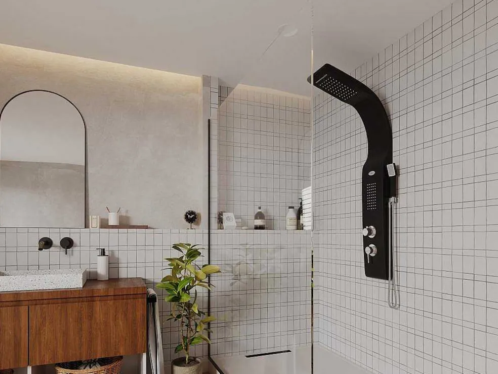 Douchekolom Met Massagestralen Kourbea - Zwart - 20 X 132 Cm