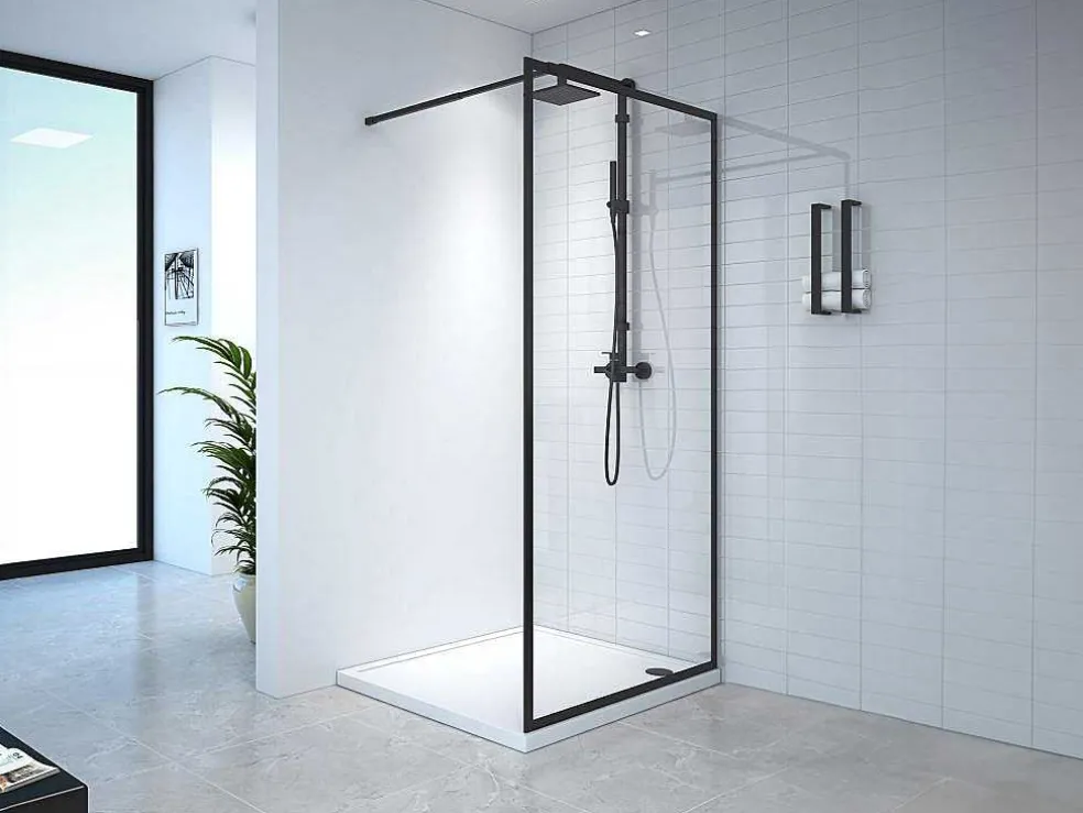 Douchewand Voor Inloopdouche 100 X 200 Cm Matzwart Gehard Glas Amberi