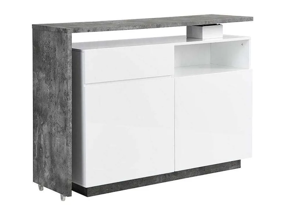 Draaibaar Barmeubel Eldir - 2 Deuren, 1 Lade En 1 Nis - Mdf - Witgelakt & Betonkleur