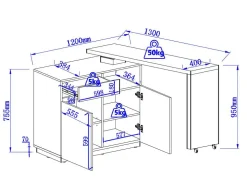 Draaibaar Barmeubel Eldir - 2 Deuren, 1 Lade En 1 Nis - Mdf - Witgelakt & Betonkleur