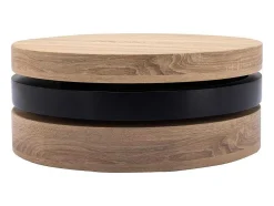 Draaibare Ronde Salontafel Met 1 Nis Van Mdf - Zwart En Licht Naturel - Janita