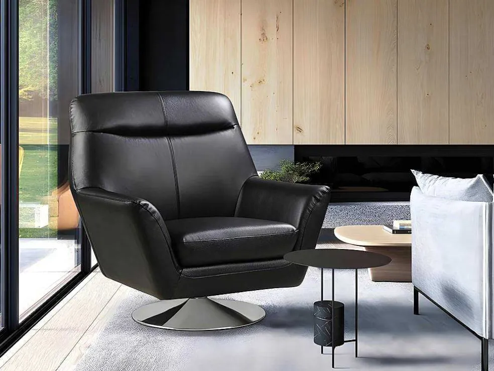 Draaifauteuil Ithaque In Buffelleer - Zwart