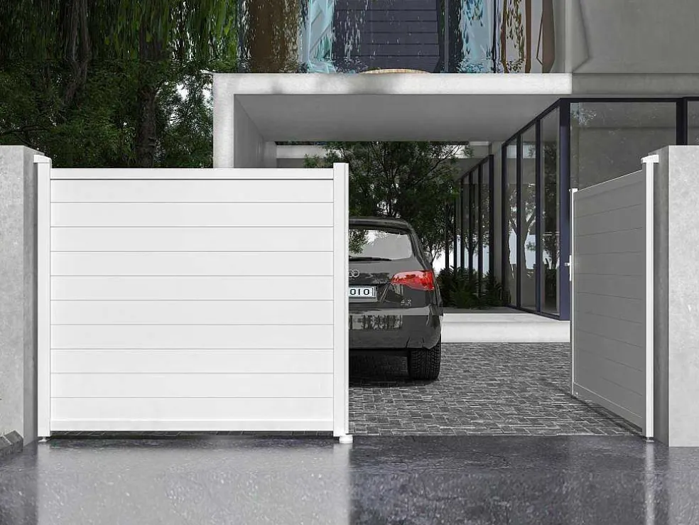 Draaipoort Van Aluminium B397 X H181 Cm Wit - Nazario