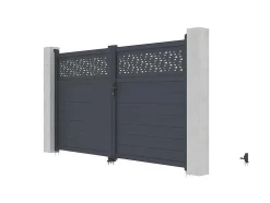 Draaipoort Van Aluminium Met Motieven - Halfopengewerkt - L. 305 X H. 182 Cm - Antraciet - Bazio