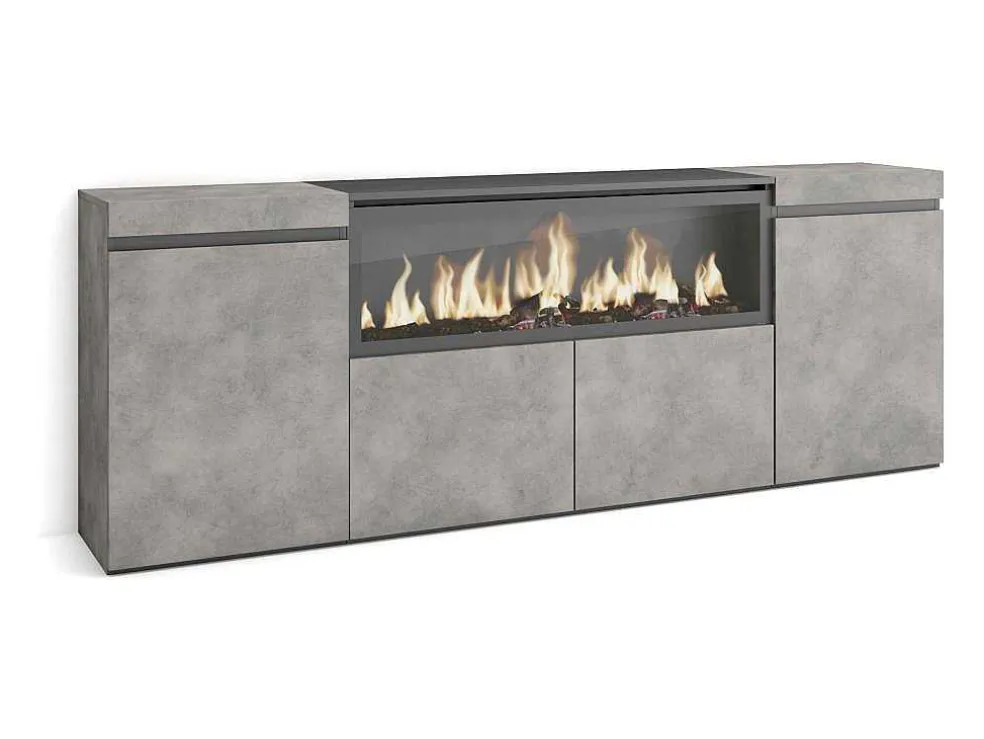 Dressoir, Opbergkast, 210, 4 Deuren, Elektrische Haard Xxl, Cement
