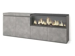 Dressoir, Opbergkast, 210, 4 Deuren, Elektrische Haard Xxl, Cement