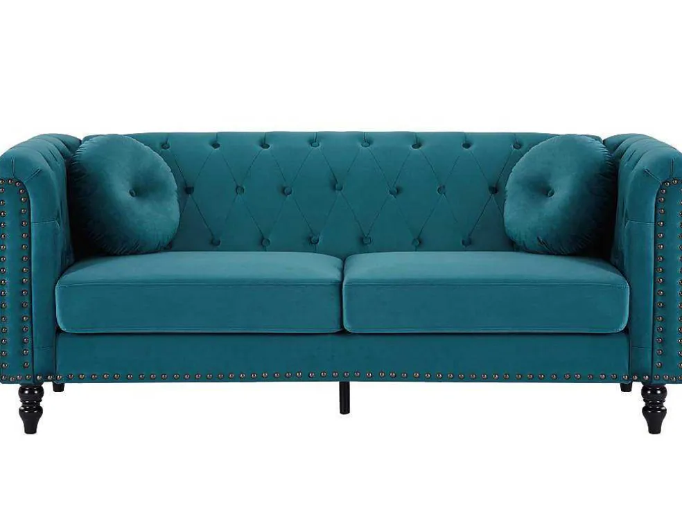 Drie- En Tweezitsbank Van Blauwgroen Velours Turner