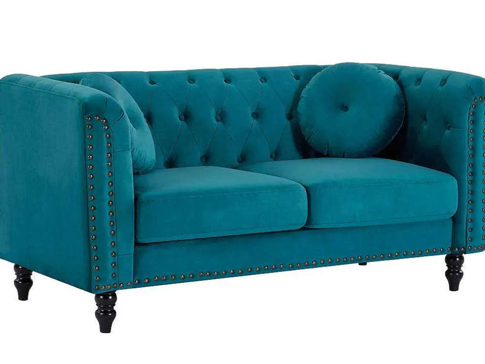 Drie- En Tweezitsbank Van Blauwgroen Velours Turner
