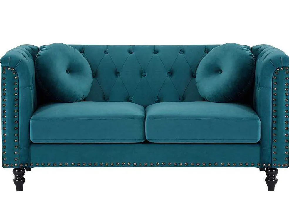 Drie- En Tweezitsbank Van Blauwgroen Velours Turner