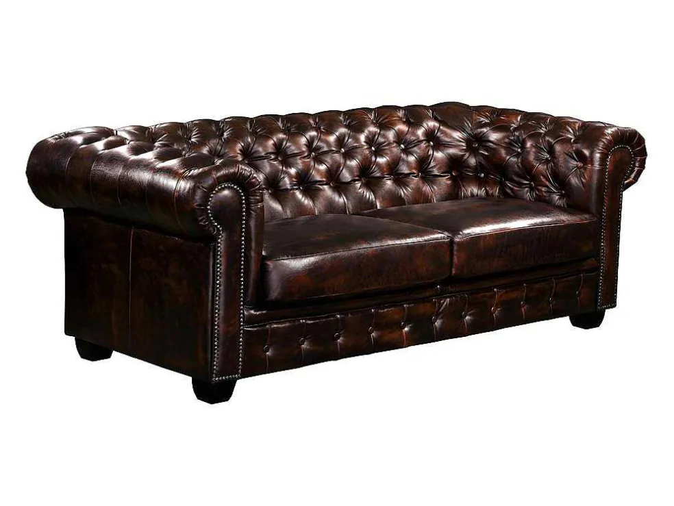 Driezitsbank Chesterfield Brenton 100% Buffelleer - Bruin Tinten