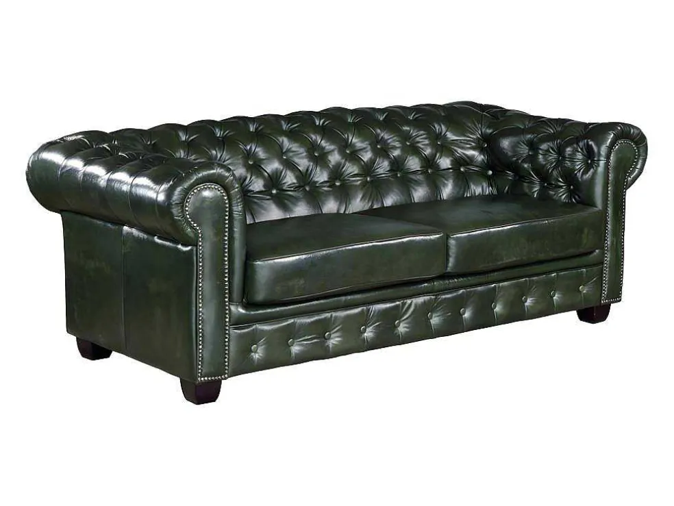Driezitsbank Chesterfield Brenton 100% Buffelleer - Empire Groen