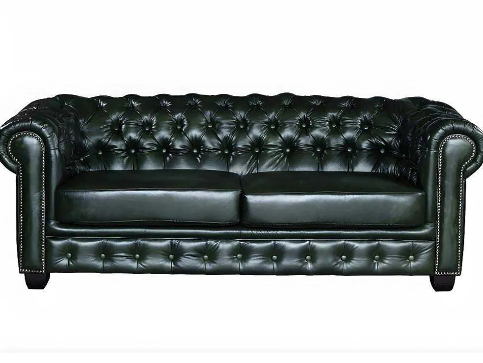 Driezitsbank Chesterfield Brenton 100% Buffelleer - Empire Groen