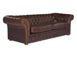 Driezitsbank Chesterfield Clotaire Van 100% Leer Met Lived-In Aspect