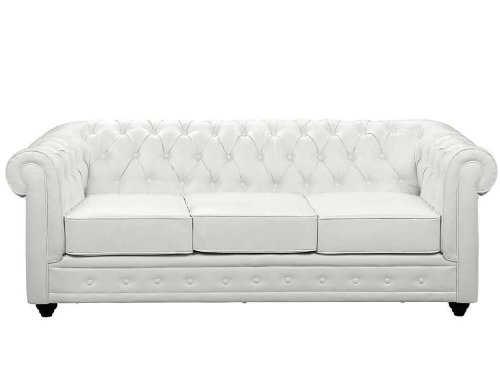Driezitsbank Chesterfield Van Kunstleer - Wit