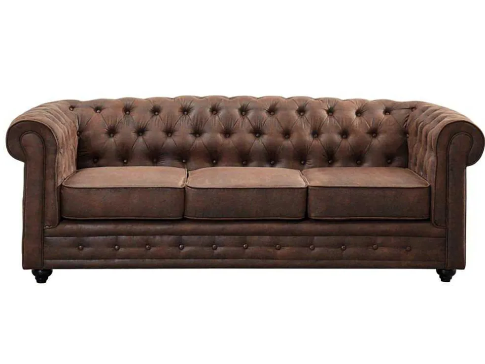 Driezitsbank Chesterfield Van Microvezel Met Vintage Look