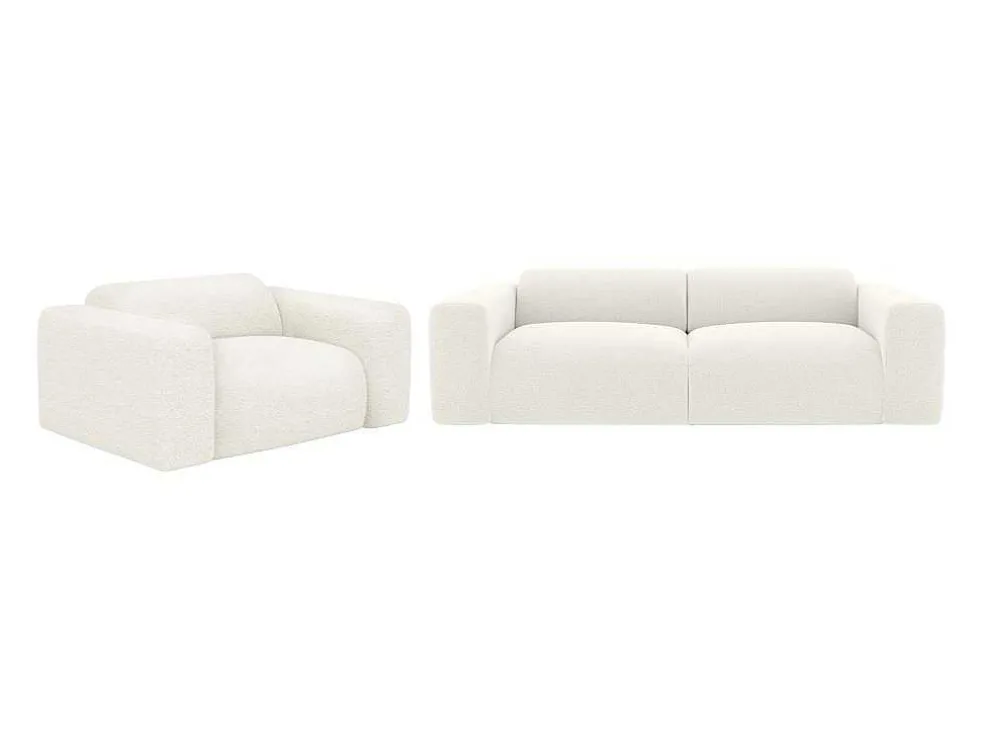 Driezitsbank En Fauteuil Van Witte Bouclestof Pogni Van Maison Cephy