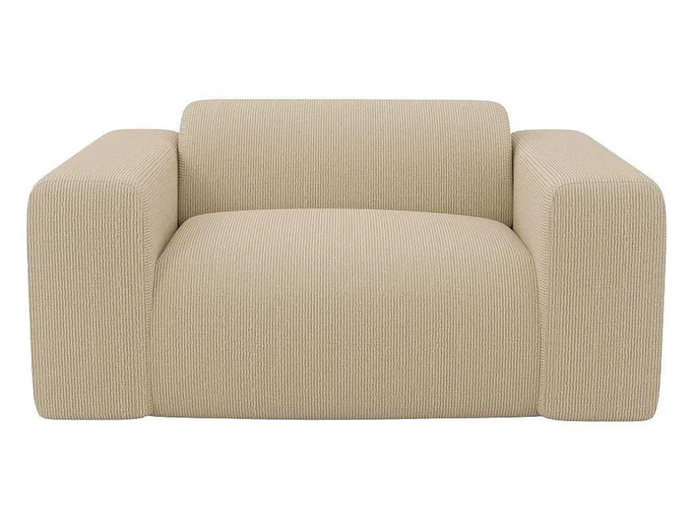 Driezitsbank En Fauteuil Van Beige Stof Met Textuur Pogni Van Maison Cephy