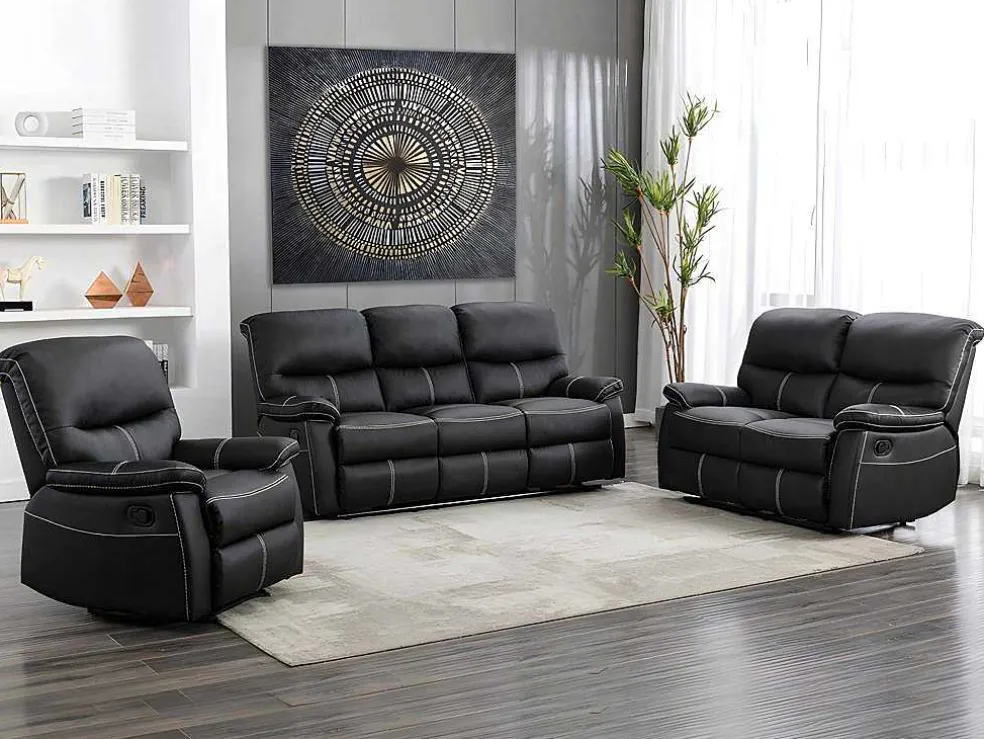 Driezitsbank En Relaxfauteuil Canby - Kunstleer - Zwart