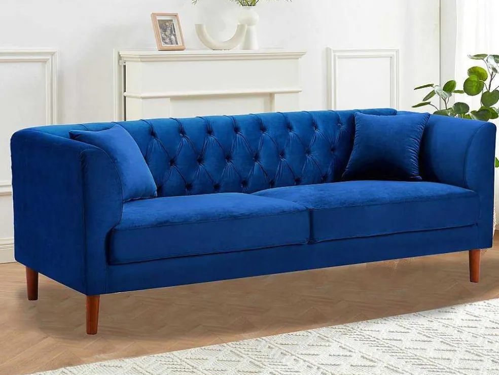 Driezits-Chesterfield-Bank Van Nachtblauw Velours Arsene