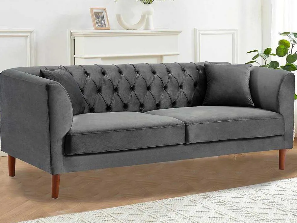 Driezits-Chesterfield-Bank Van Antracietkleurig Velours Arsene
