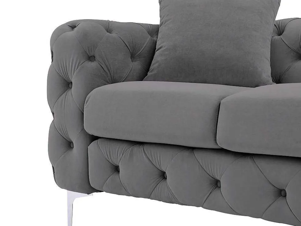 Driezits-Chesterfield-Bank Van Antracietgrijs Velours Edwina