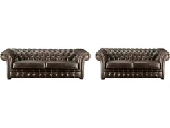 Driezits- En Tweezitsbank Chesterfield Clotaire Van 100% Leer Met Lived-In Aspect
