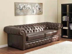 Driezits- En Tweezitsbank Chesterfield Clotaire Van 100% Leer Met Lived-In Aspect