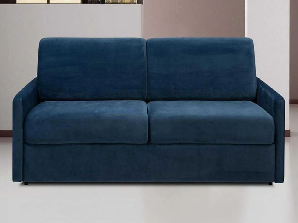 Driezits-Expressbedbank Van Fluweel Calife - Nachtblauw - Slaapruimte 140 Cm - Matras 14 Cm