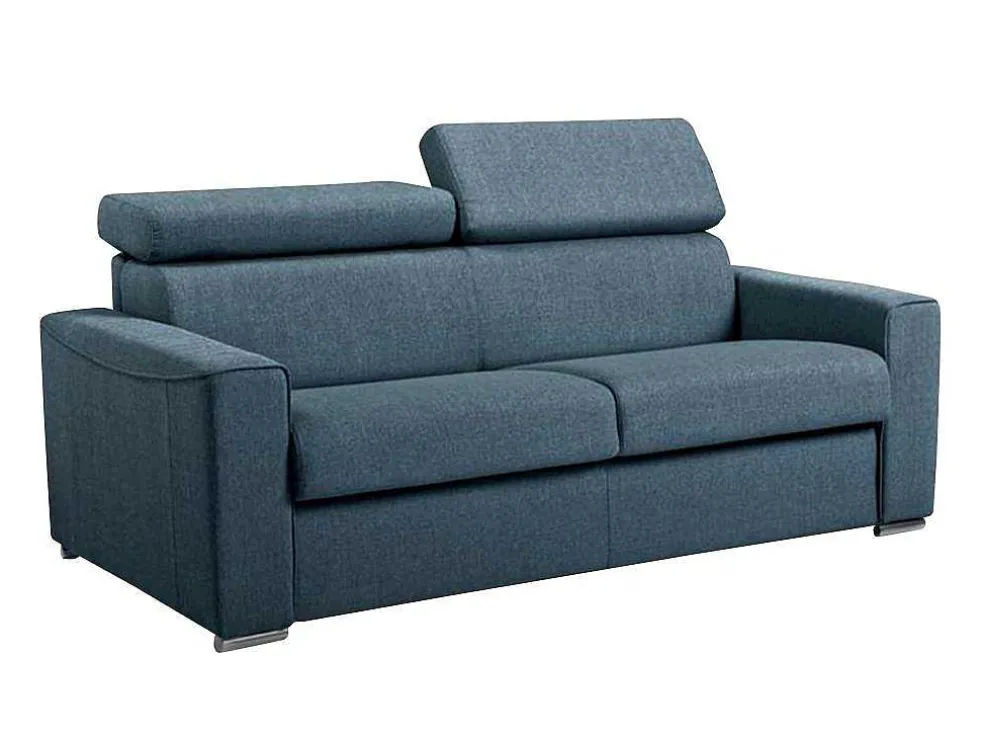 Driezits Express Slaapbank Van Stof Vizir - Blauw - Slaapafmeting Met Brede Latten 140 Cm - Matras 18 Cm