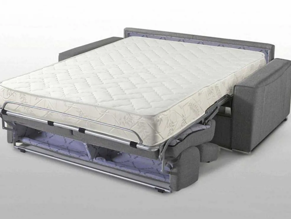 Driezits Express Slaapbank Van Stof Vizir - Blauw - Slaapafmeting Met Brede Latten 140 Cm - Matras 18 Cm