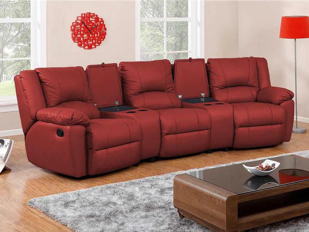 Driezits Relaxbank En Relaxfauteuil Van Leer Aroma - Rood