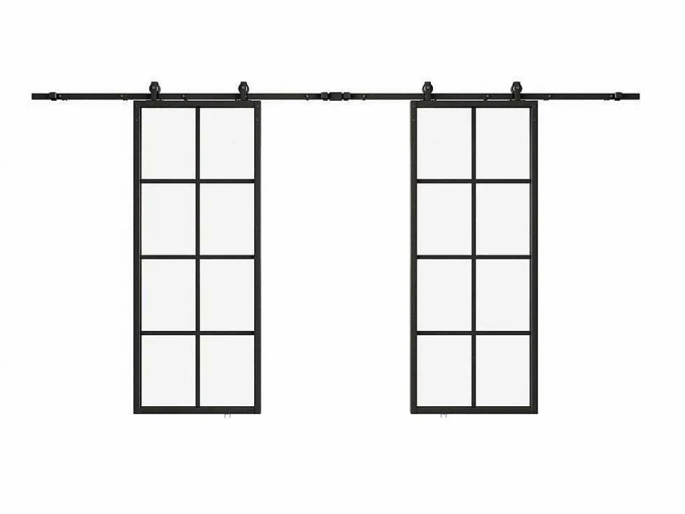 Dubbele Schuifdeur H205 X B83 Cm - Aluminium En Mat Gehard Glas - Wilden