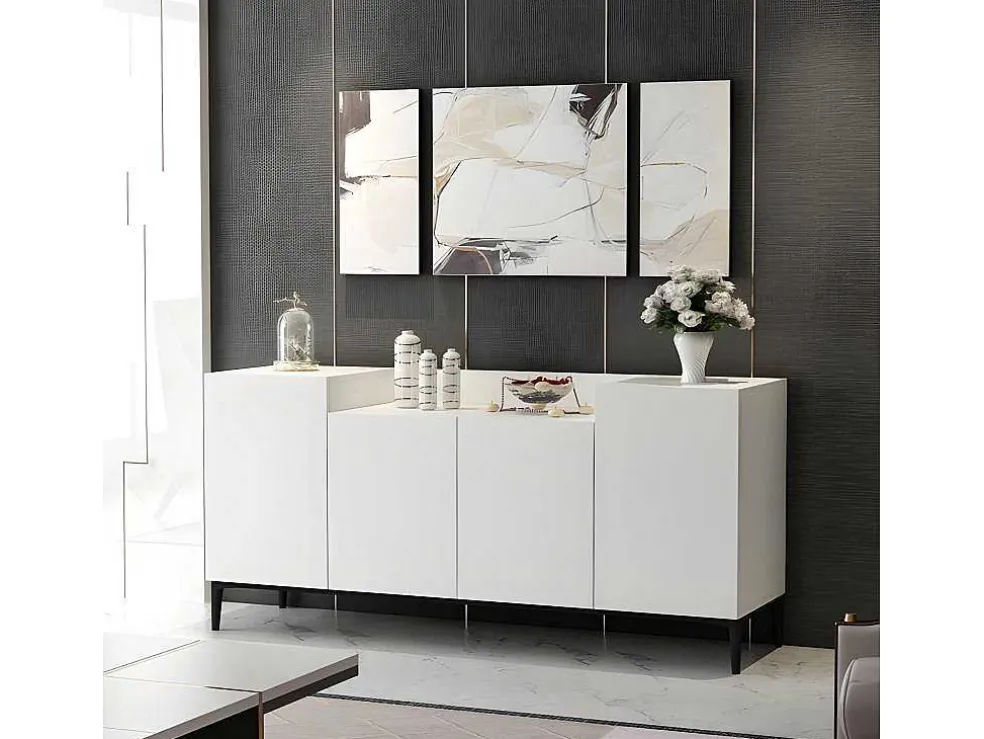 Ellaria Multifunctioneel Kabinet, Wit, Zwart, 160X42X75 Cm, Epikasa