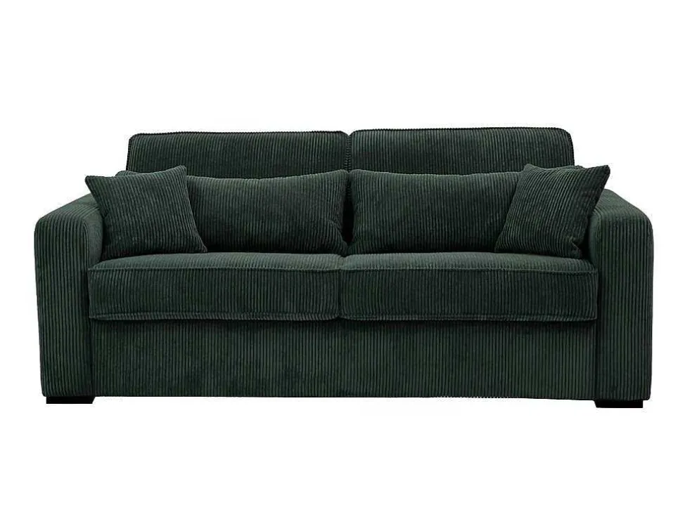 Express-Driezitsslaapbank Van Groen Ribfluweel - Bed 140 Cm - Matras 18 Cm - Mondovi