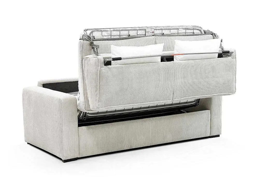 Express-Driezitsslaapbank Van Beige Ribfluweel - Bed Met Brede Latten 140 Cm - Matras 18 Cm - Mondovi