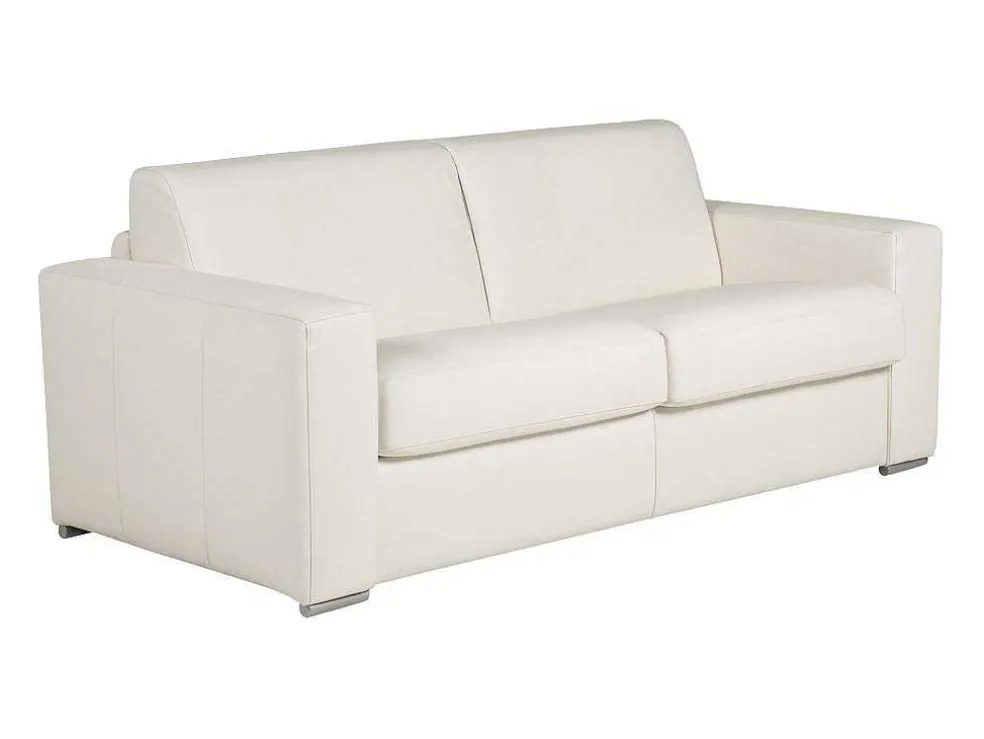 Express-Driezitsslaapbank Van 100% Wit Buffelleer, Matras 22 Cm Delectea Ii