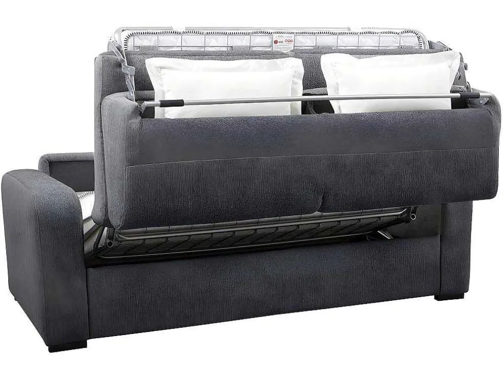 Express-Driezitsslaapbank Van Antracietgrijze Stof - Bed Met Brede Latten 140 Cm - Matras 22 Cm - Bevis