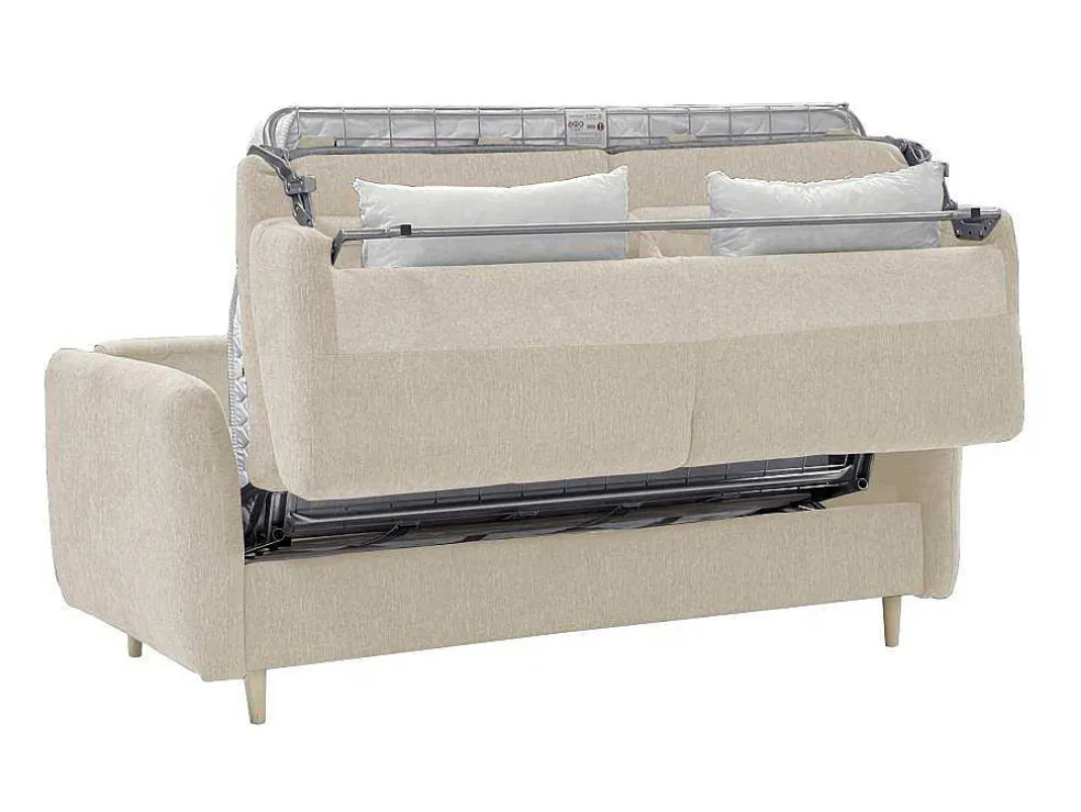 Express-Driezitsslaapbank Van Beige Stof - Bed Met Brede Latten 140 Cm - Matras 14 Cm Arcadia