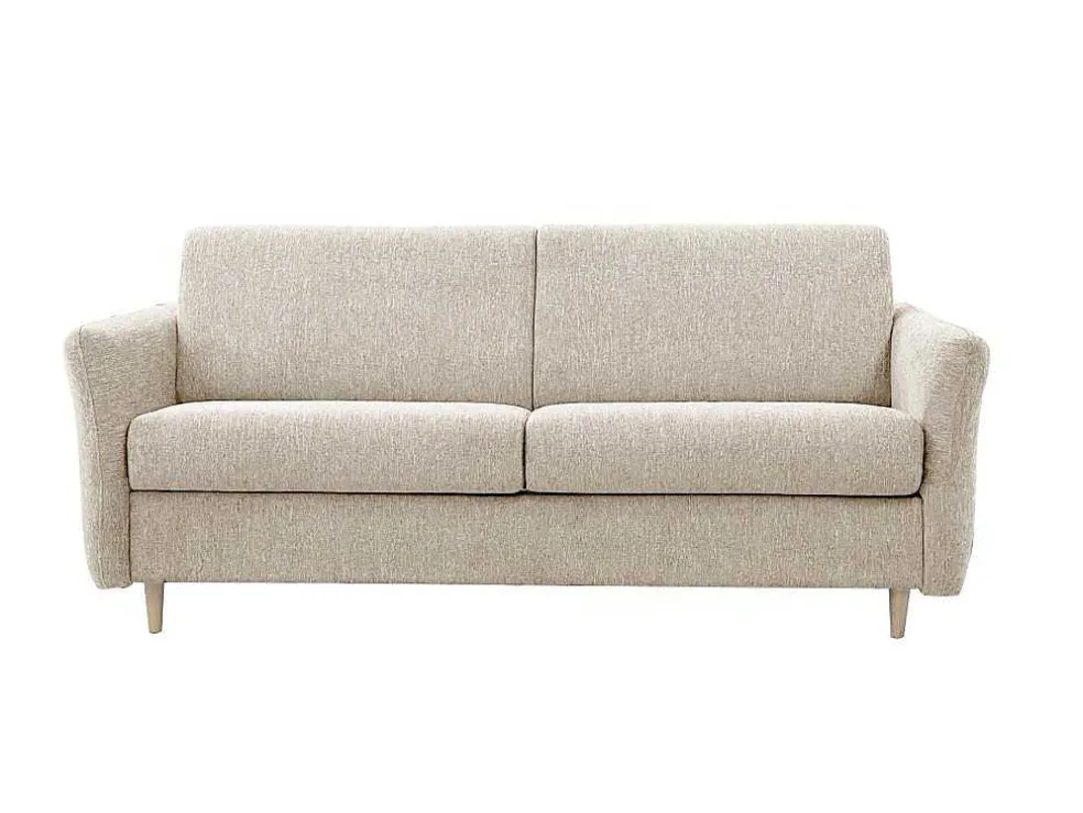 Express-Driezitsslaapbank Van Beige Stof - Bed Met Brede Latten 140 Cm - Matras 14 Cm Arcadia