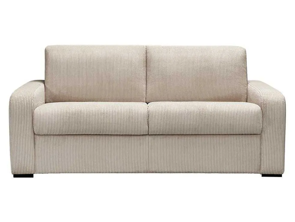 Express-Vierzitsslaapbank Van Beige Ribfluweel - Bed Met Brede Latten 160 Cm - Matras 18 Cm - Bevis