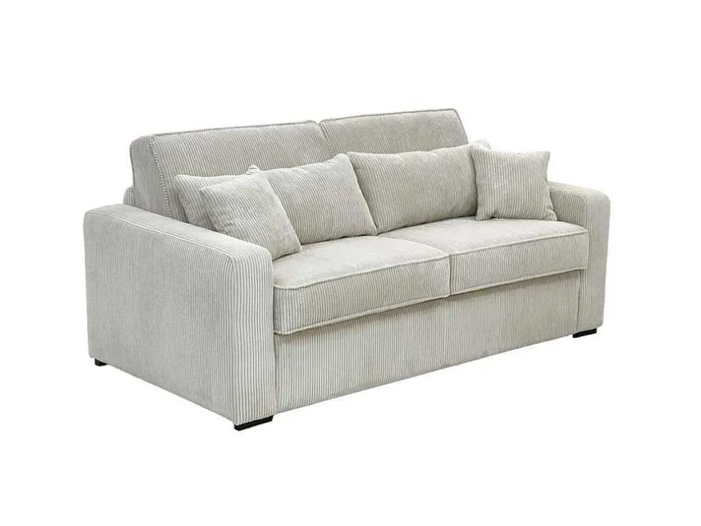 Express-Vierzitsslaapbank Van Beige Ribfluweel - Bed Met Brede Latten 160 Cm - Matras 18 Cm - Mondovi