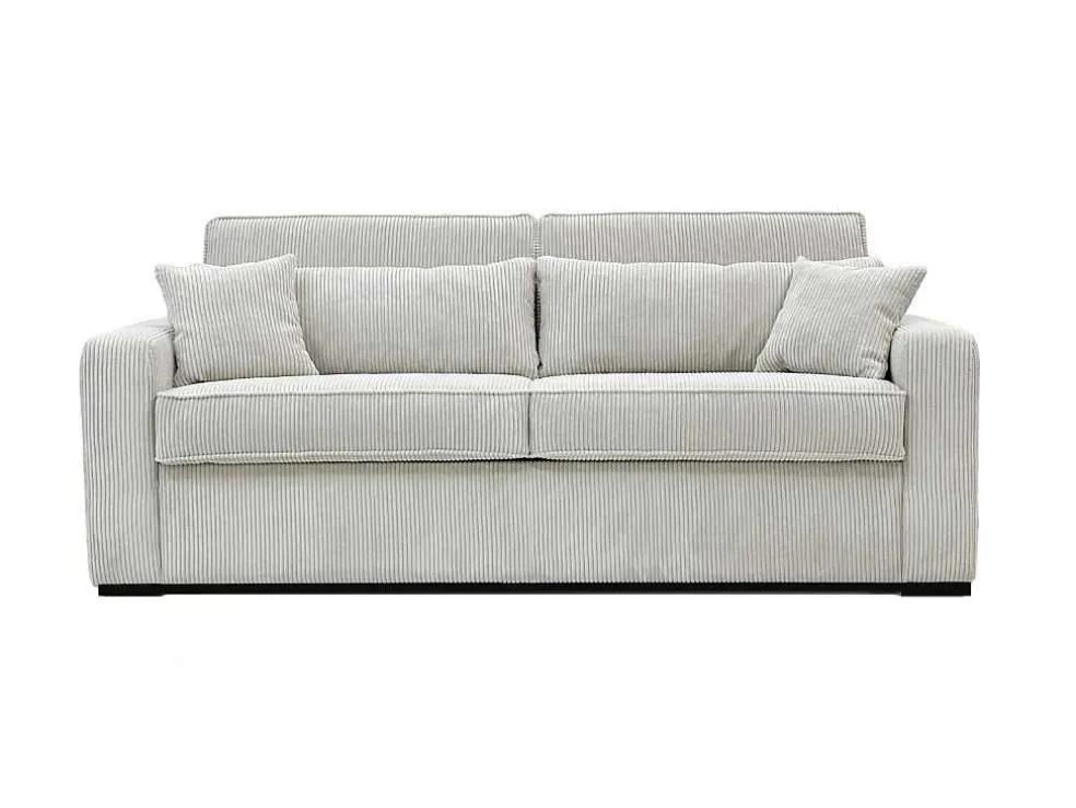 Express-Vierzitsslaapbank Van Beige Ribfluweel - Bed Met Brede Latten 160 Cm - Matras 18 Cm - Mondovi