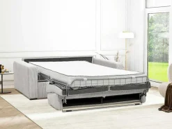 Express-Vierzitsslaapbank Van Beige Ribfluweel - Bed Met Brede Latten 160 Cm - Matras 18 Cm - Mondovi